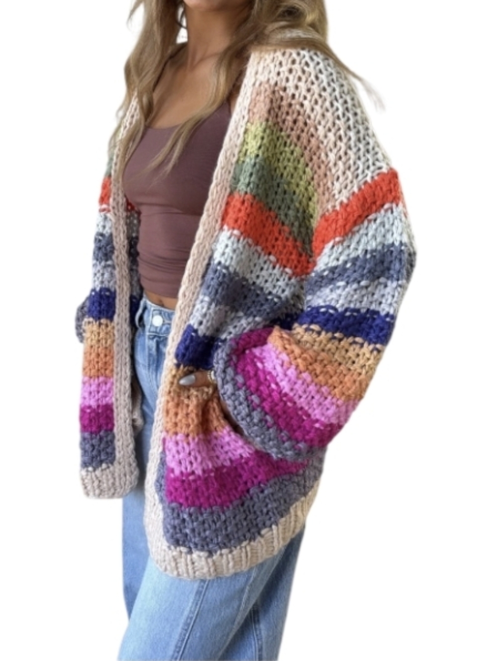 Listicle Wrapped Up In Color Oversized Chunky Knit Cardigan Size Large In EUC